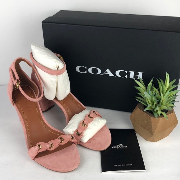 NEW Coach Chain Link Strap Suede Peep Toe Ankle Strap Sandals Heels 8 - Picture 2 of 12